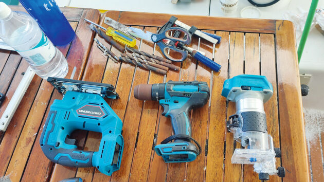 Tools laid out on a bench