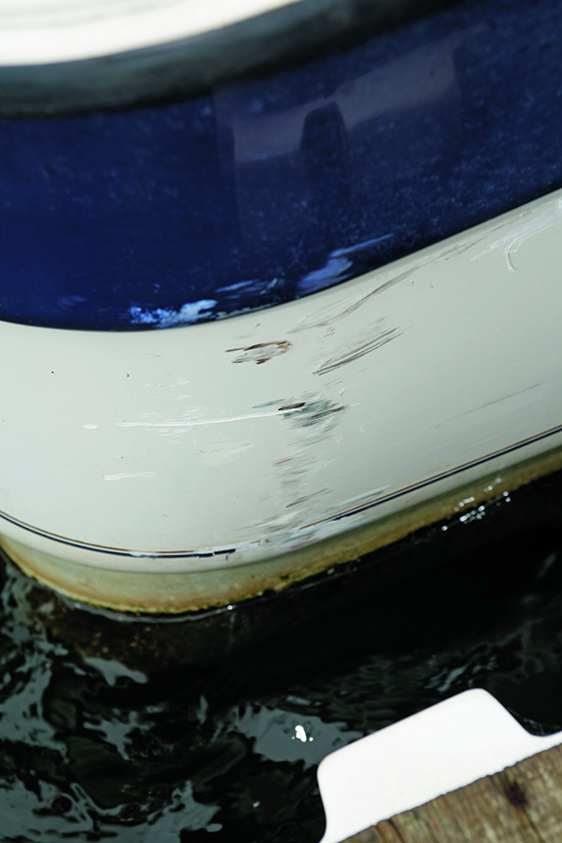 A boat with ribbed gelcoat on the hull