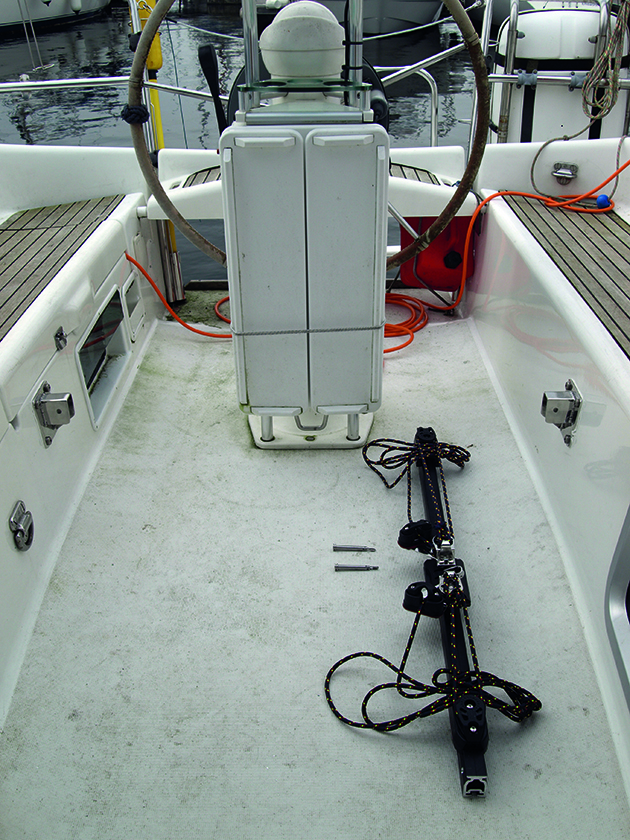 A mainsheet track removed on a yacht