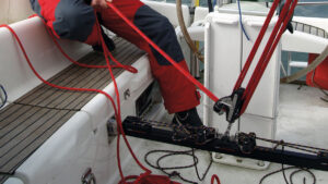 A removable mainsheet track on a boat to control the sails