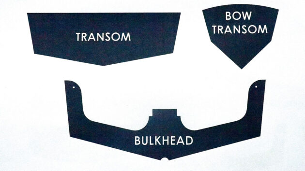 Transom and bulkhead shapes of a 8ft stitch and glue dinghy