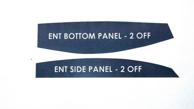 Hull bottom and side panel shapes of a stitch and glue dinghy