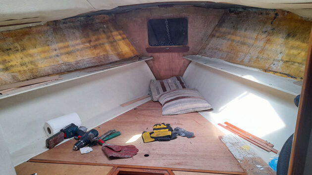 Working being carried out in a boat cabin