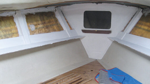 A painted boat forecabin