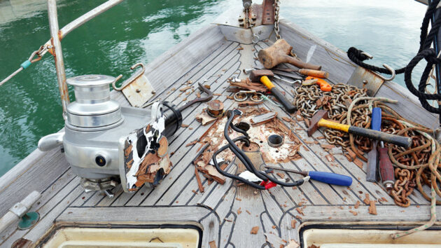 A windlass on a boat removed