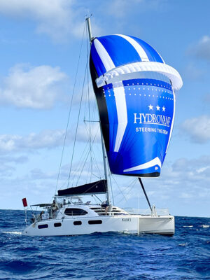 A crew of a catamaran bluewater sailing