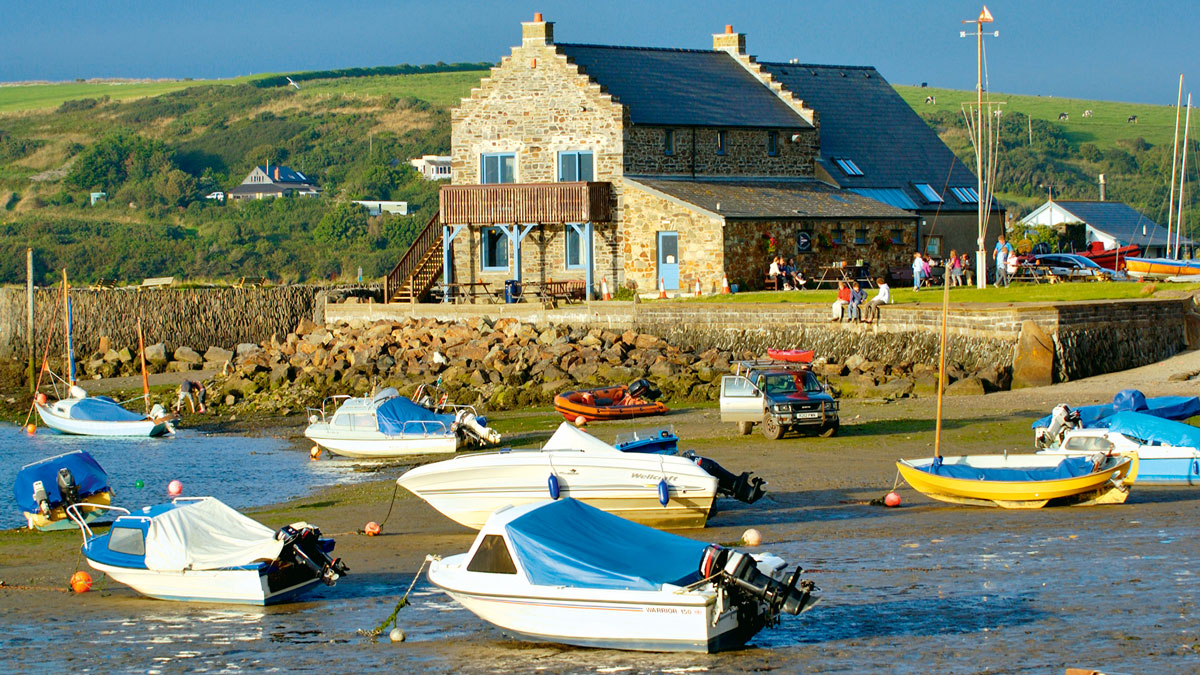 Boats on a different mooring at low water in a harbour