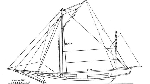 A sail plan for the yacht, Spray which belonged to Joshua Slocum