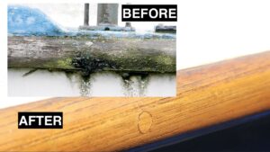 Before and after of rubbing strake refurbishment