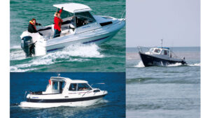From top left, clockwise: Drago Sunday Fishing powerboat; Bella 703; and Orkney 20 Pilot House powerboat making its way up the River Conwy estuary in North Wales –credited to Richard Tadman/Alamy Stock Photo