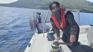 A woman wearing a Musto BR3 Offshore Jacket