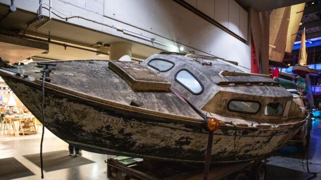 Abandoned boat display at the at the National Maritime Museum Cornwall for the Wreck Free Fal and Helford launch event in February 2025. Credit: wreckfree.org