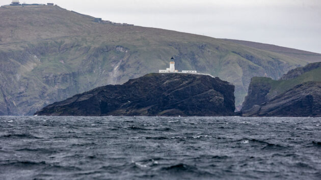 Muckle Flugga Lighthouse, pictured during Ian Wyllie's solo circumnavigation aboard a Vancouver 27
