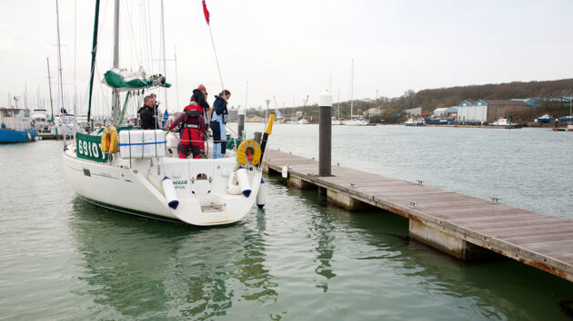 A boat mooring alongside a pontoon