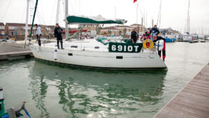 Sailors marine mooring on a yacht