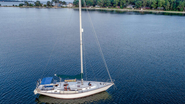 a boat mored offshore