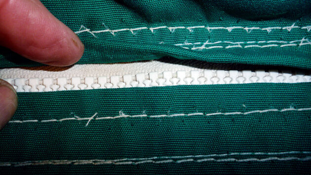 A zip on a sail cover