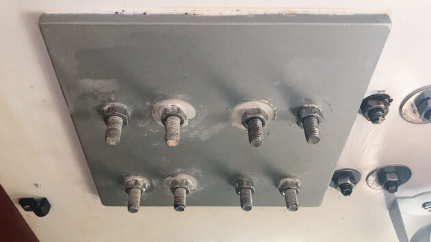 A backing plate on a boat