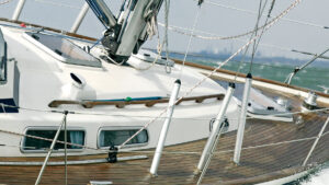 A yacht with standing rigging