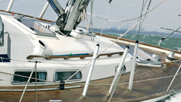 A yacht with standing rigging