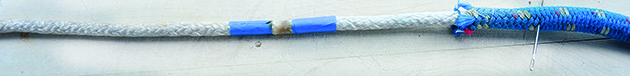 A finished weld between two rope cores