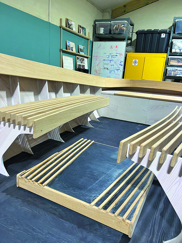 Benches being built at BlueTree for a boat
