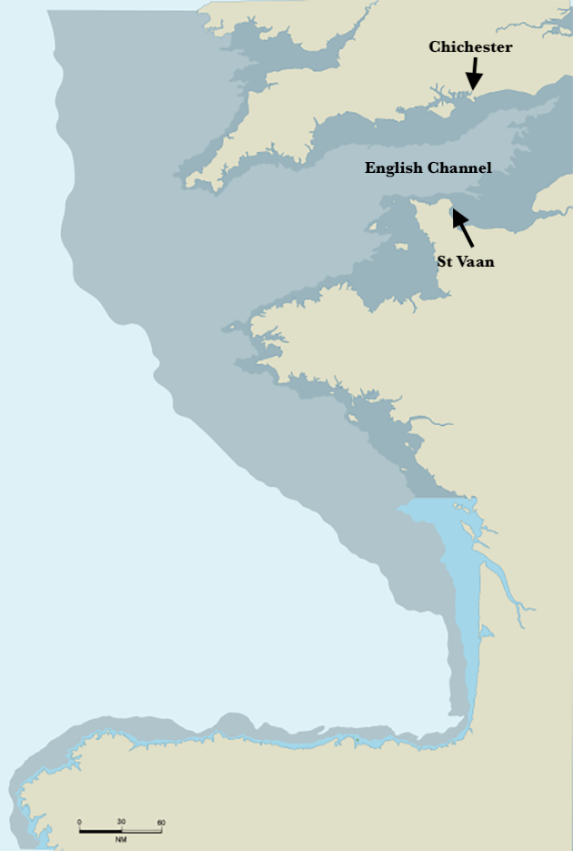 A chart showing the English Channel and Biscay