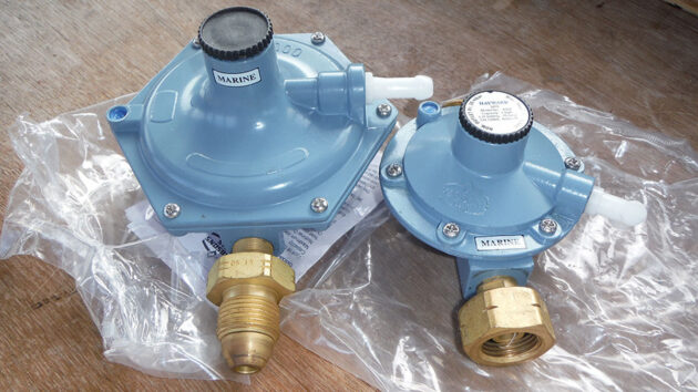 Marine gas regulators on a desk