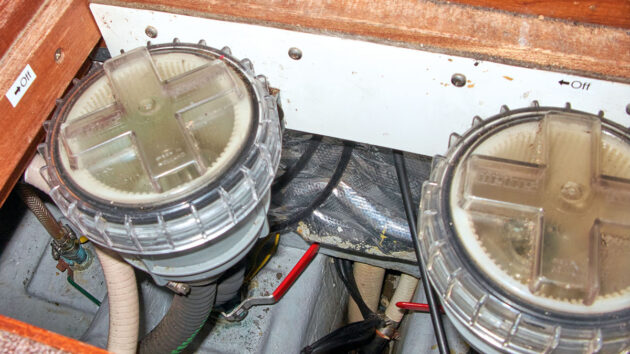 Through-hull fittings on a boat