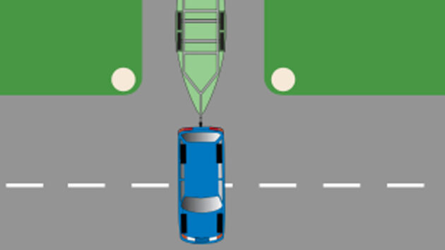 A diagram showing how to reverse a car and boat trailer