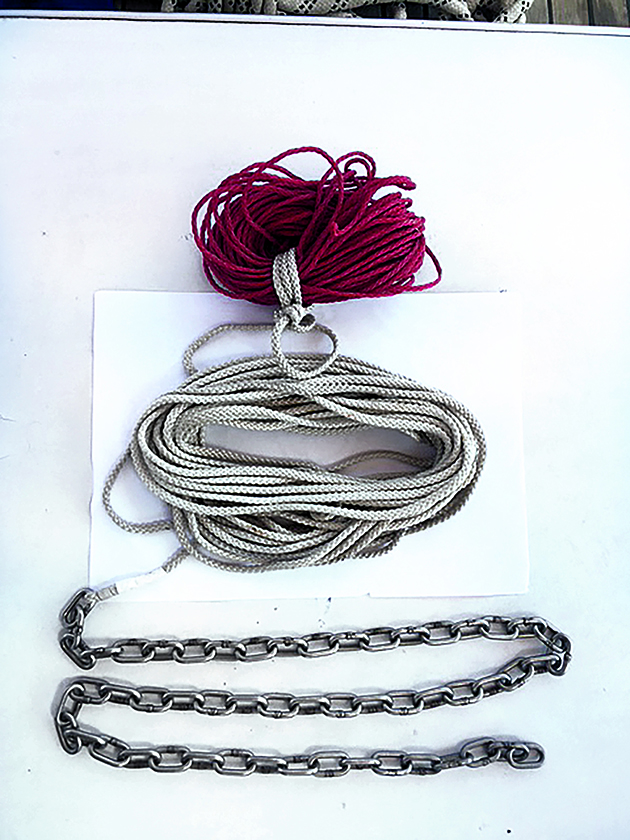 chain and line for in-mast halyard installation