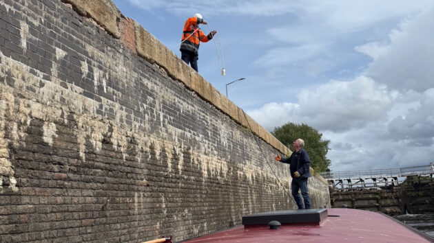 Relief for new boat owner Christina Evans after water shortages and canal closures turned a 3.5 mile delivery trip into a three-and-a-half day odyssey with a section across the tidal River Mersey. Credit: Christina Evans