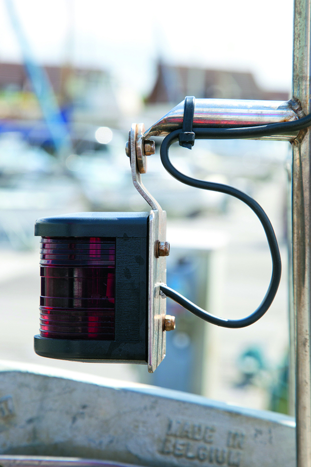 A gimballed navigation light on a boat