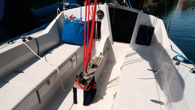 The cockpit of the Hawk 20 trailer-sailer boat