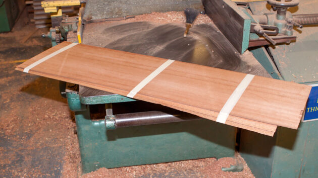 Planks of wood on a work bench