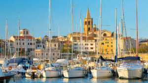 Boats moored on a marina in the EU. Many UK citizen are taking their boat to Europe