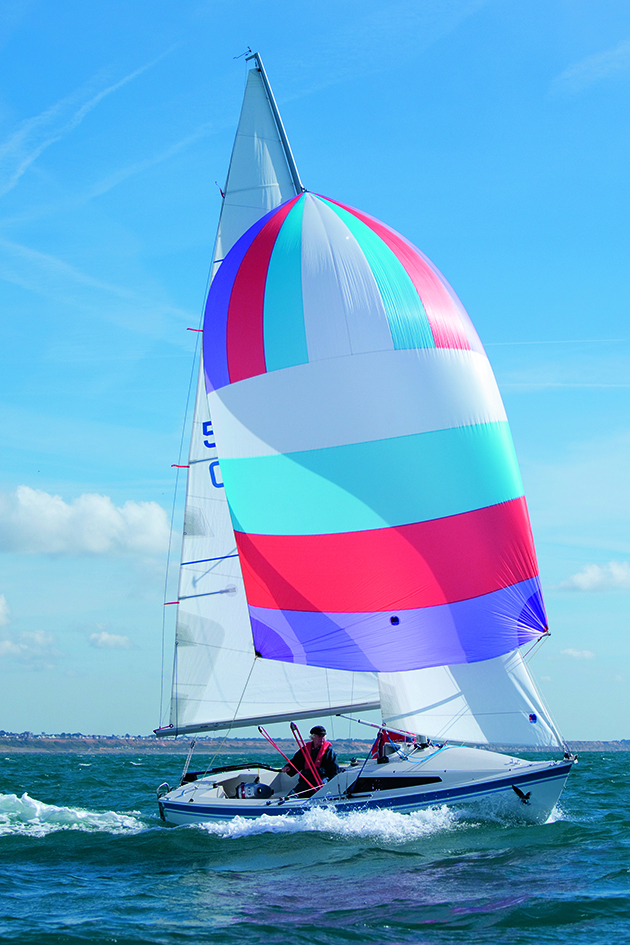 A Hawk 20 sailing with spinnaker