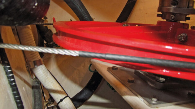 A steering cable on a steering quadrant