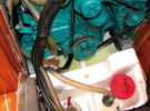 Greeny-blue colour is a clear indication of a engine coolant leak on a boat