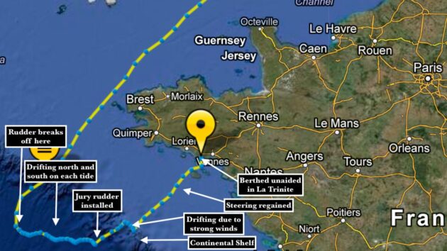 A boat track on a chart