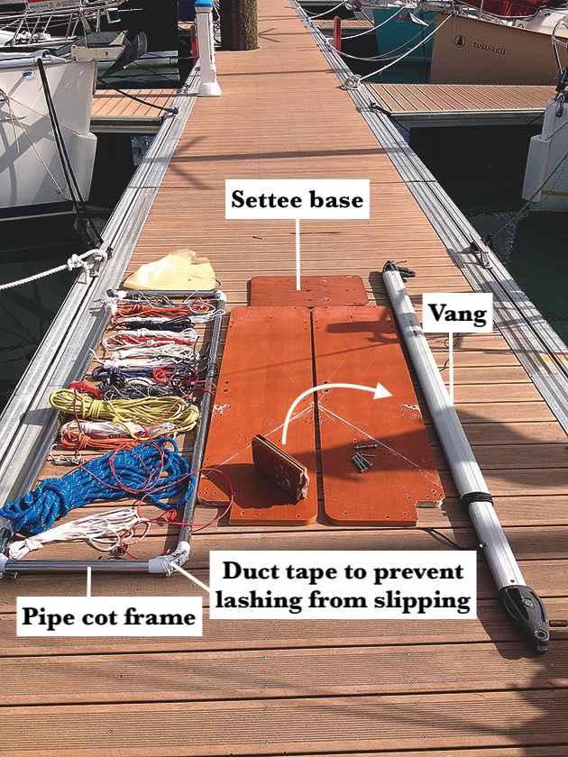 Material used to build a jury rudder for a boat