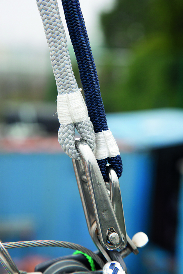 A main halyard on a boat