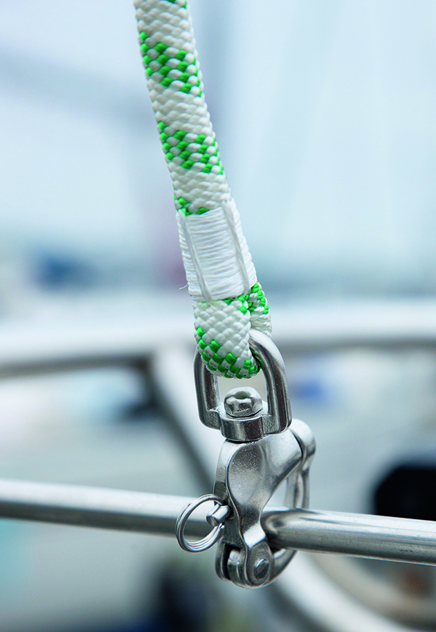 A new spinnaker halyard on a boat as part of running rigging replacement