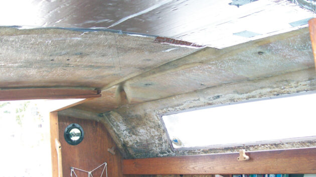 Decklining removed from a boat ready for the insulation to be installed