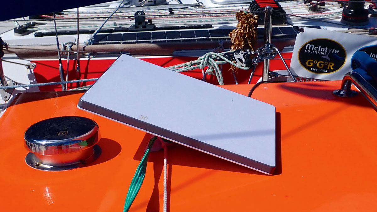 A Starlink Mini mounted on a boat