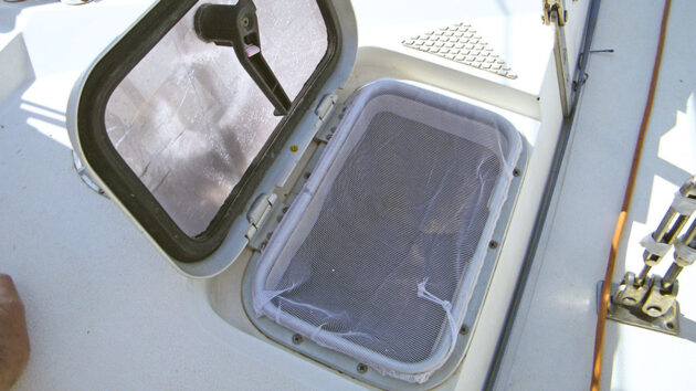 Net hatch covers on a boat which help keep insects at bay