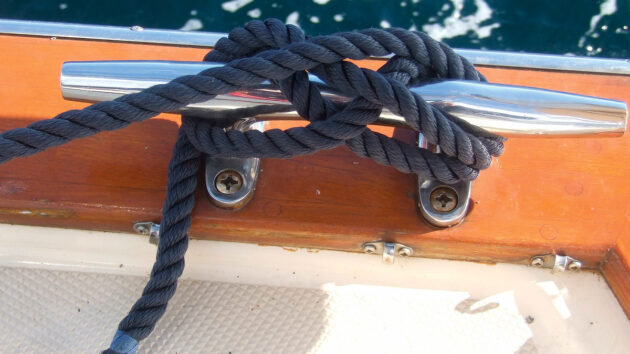 A cleat on a yacht