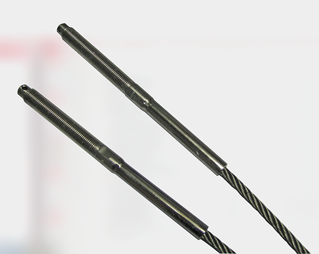 Swaged studs on a boat steering cable