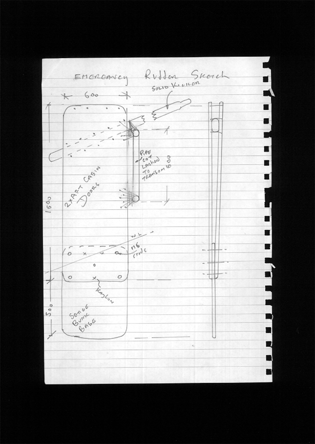 A drawing for a jury rudder for a boat