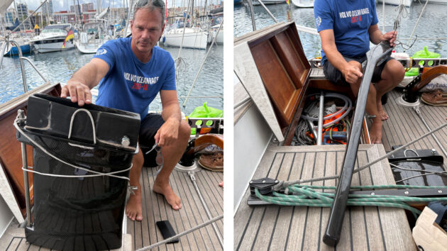 45 South II skipper Henrik Teichmann's carbonfibre spare rudder and tiller